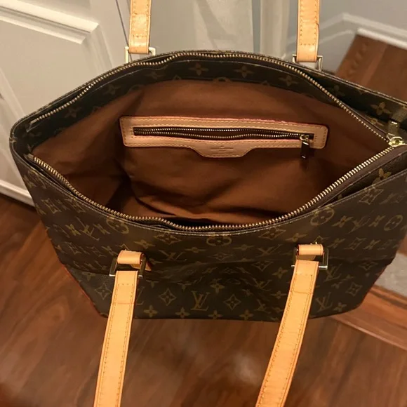 Louis Vuitton Brown Monogram Canvas Tote with Tan Leather Handles - Picture 2 of 5